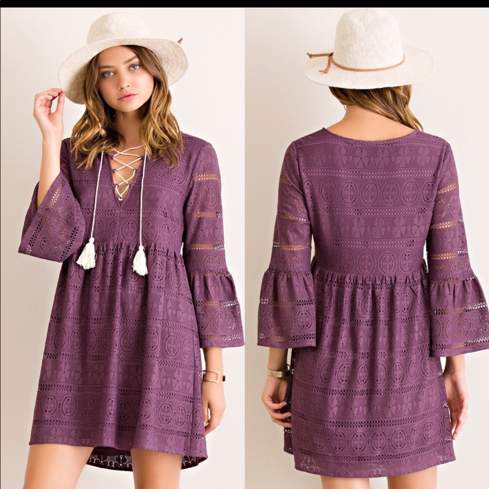 GAMEDAY Umgee Purple Lace BOHO Dress